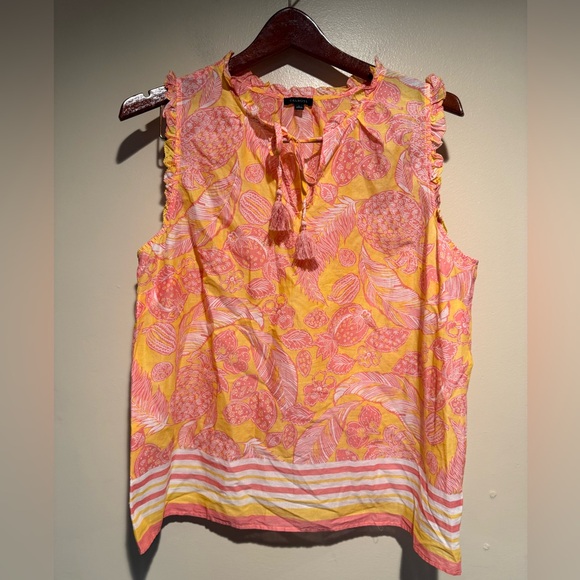 Talbots Tops - Talbots Sleeveless Top Blouse 100% cotton orange pink pineapple tropical